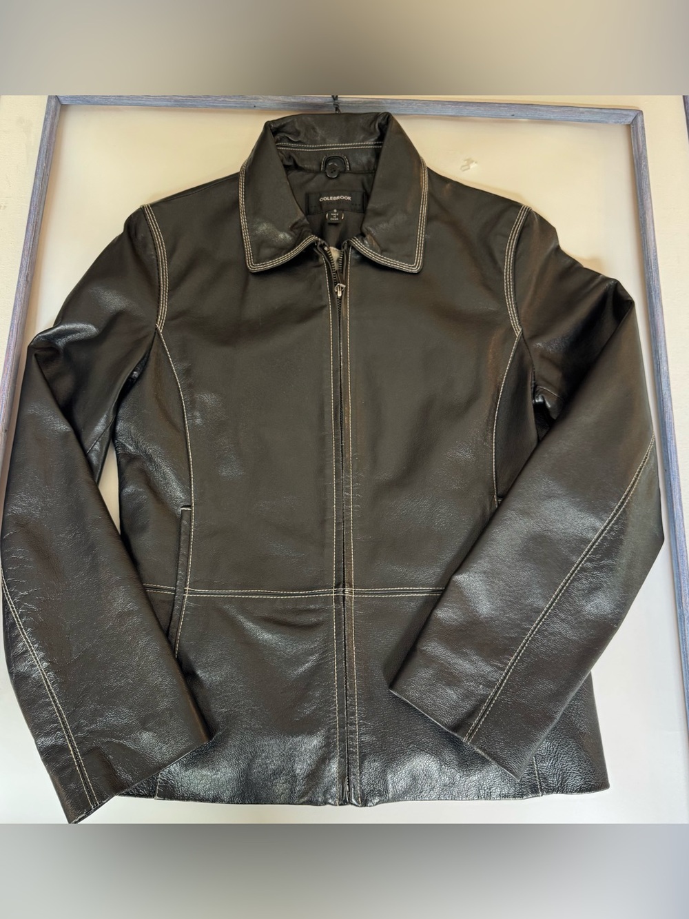 Vintage Leather Jacket with Contrast Stitching Cole Brooks